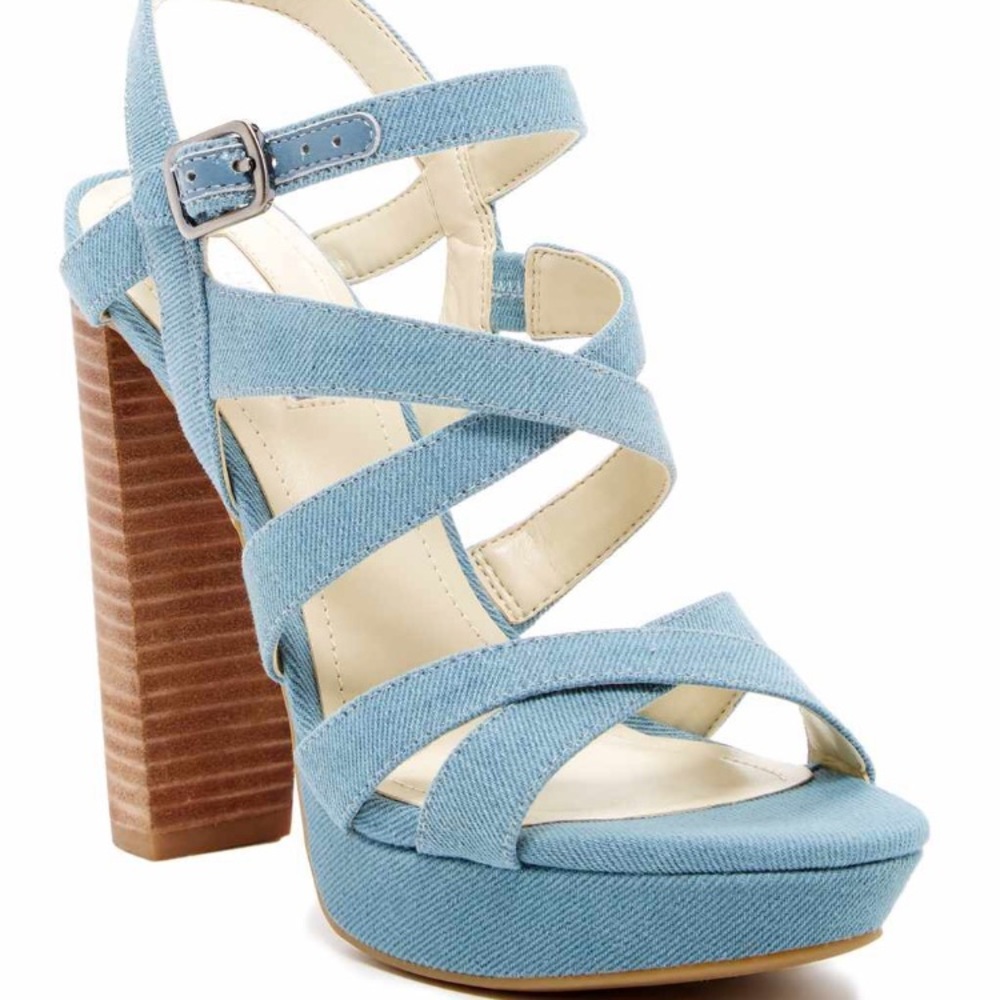 BCBG Strappy "Morgan" Blue Platform Heels Sz 8